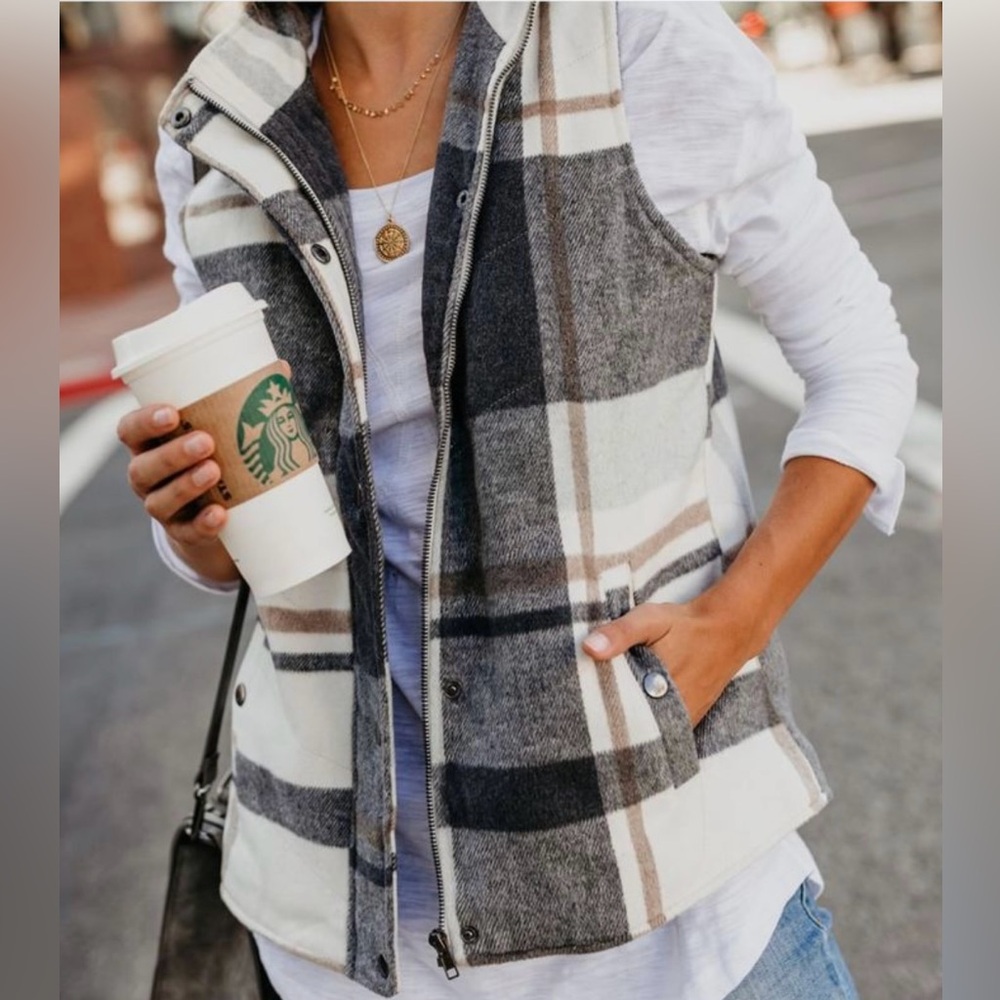 Christopher & Banks lined  plaid vest W/Pockets | LARGE |